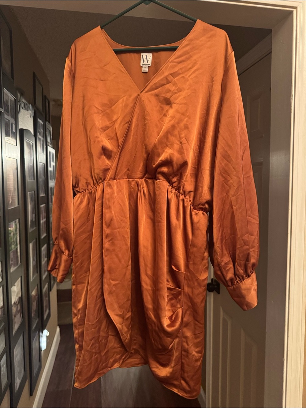 Worthington Rust Orange V-Neck Satin Midi Dress